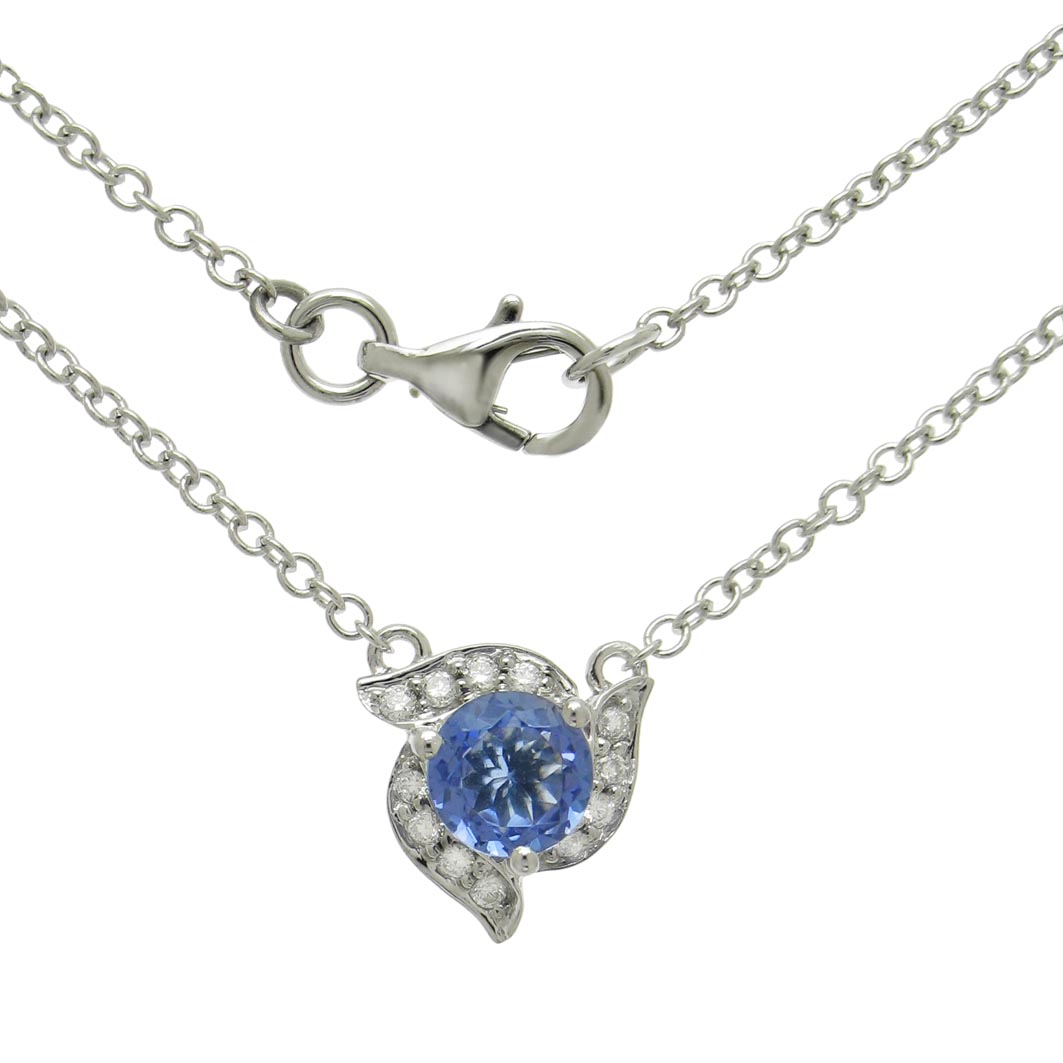 14k White Gold .11ctw Diamond .90ct Tanzanite Necklace at Tanzanite.com