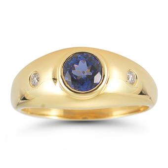 14k Yellow Gold Men's .05ctw Diamond .90ct Tanzanite Ring