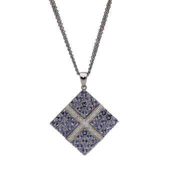 18k White Gold .085ct Diamond 3.24ct Tanzanite Pendant