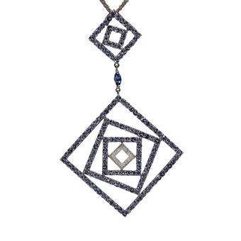 18k White Gold .08ct Diamond 6.52ct Tanzanite Pendant