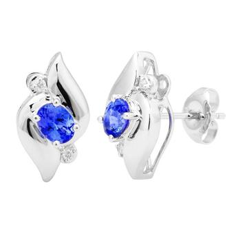 14k White Gold .04ctw Diamond .90ct Tanzanite Earrings