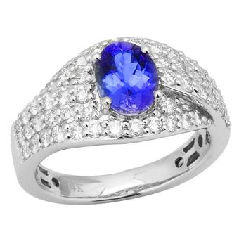 14k White Gold 1ctw Diamond 1.30ct Tanzanite Ring