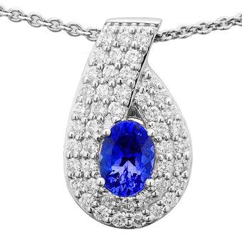 14k White Gold .88ctw Diamond 1.30ct Tanzanite Pendant