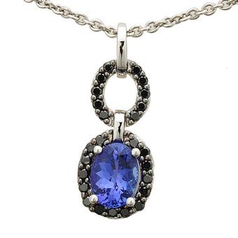 14k White Gold .30ctw Black Diamonds 1.30ct Tanzanite Pendant