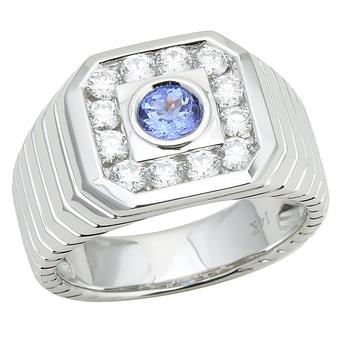 14k White Gold Men's 1ctw Diamond .55ct Tanzanite Ring
