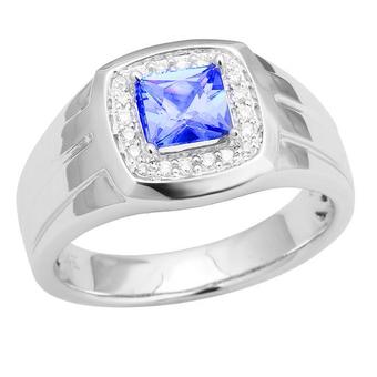 14k White Gold Men's .14ctw Diamond .90ct Tanzanite Ring