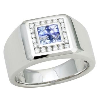 14k White Gold Men's .25ctw Diamond .80ct Tanzanite Ring