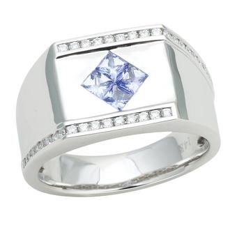 14k White Gold Men's .32ctw Diamond .80ct Tanzanite Ring