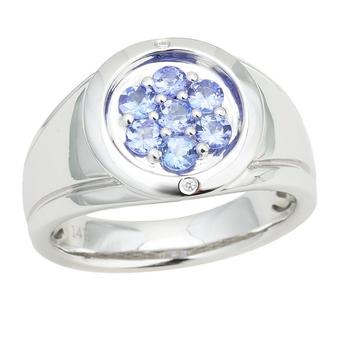 14k White Gold Men's .01ctw Diamond .84ct Tanzanite Ring