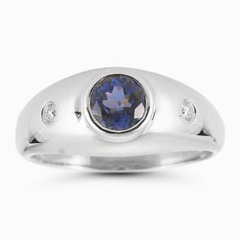 14k White Gold Men's .05ctw Diamond .90ct Tanzanite Ring