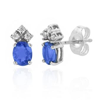 Silver .06ctw Diamond .90ct Tanzanite Earring