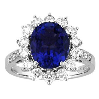 14K White Gold 1.17ctw Diamond and 2ct Tanzanite Ring