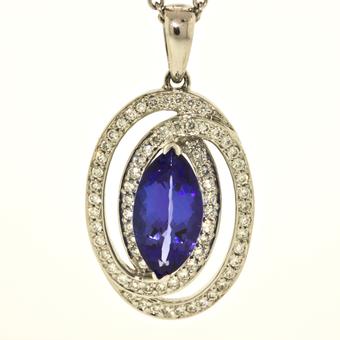 14k White Gold .44ctw Diamond 1.50ct Tanzanite Pendant