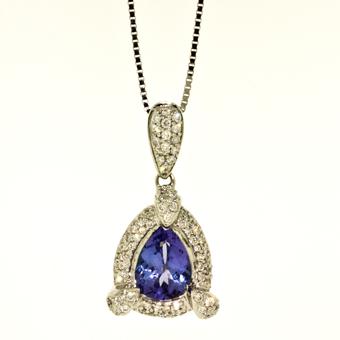 14k White Gold .71ctw Diamond 1.65ct Tanzanite Pendant