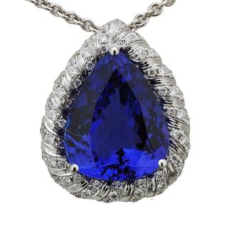 18k White Gold .5ctw Diamond 8.68ct Tanzanite Pendant