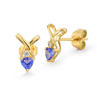 14k Yellow Gold .01ctw Diamond .40ct Tanzanite Earrings
