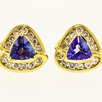 14k Yellow Gold .52ctw Diamond 1.20ct Tanzanite Earrings