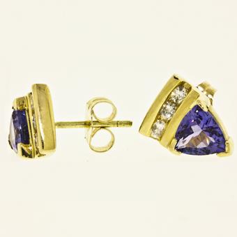 14k Yellow Gold .19ctw Diamond 1.50ct Tanzanite Earrings