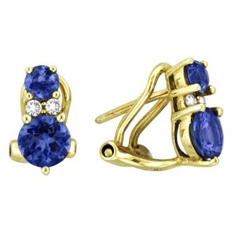 14k Yellow Gold .08ctw Diamond 1.34ct Tanzanite Earrings