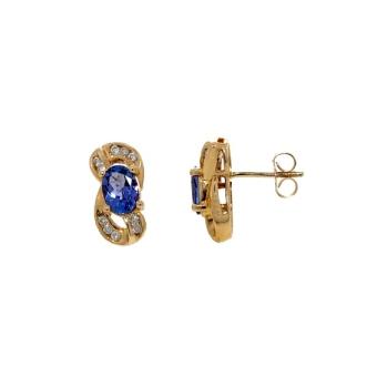 14k Yellow Gold .20ctw Diamond 1.9ct Tanzanite Earrings