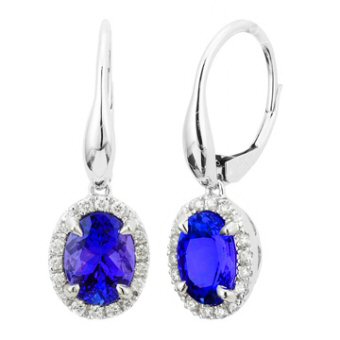 14k White Gold .24ctw Diamond 2.60ct Tanzanite Earrings