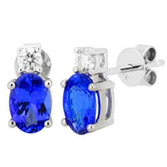 14k White Gold .16ctw Diamond 1.90ct Tanzanite Earrings