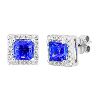 14k White Gold .32ctw Diamond 1.40ct Tanzanite Earrings