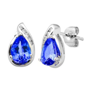 14k White Gold .07ctw Diamond 1.50ct Tanzanite Earrings