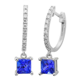 14k White Gold .18ctw Diamond 1ct Tanzanite Earrings