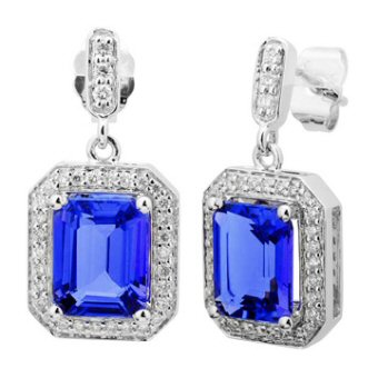 14k White Gold .37ctw Diamond 4.60ct Tanzanite Earrings