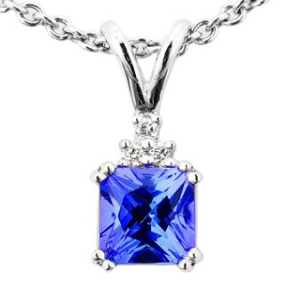 14k White Gold .04ctw Diamond 1.50 ct Tanzanite Pendant