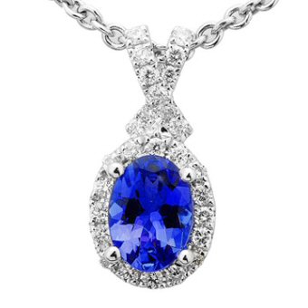 14k White Gold .19ctw Diamond 1.50 ct Tanzanite Pendant