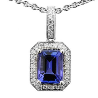 14k White Gold .20ctw Diamond 1.50ct Tanzanite Pendant