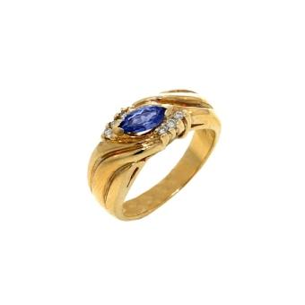 14k Yellow Gold .1ctw Diamond .45ct Tanzanite Ring