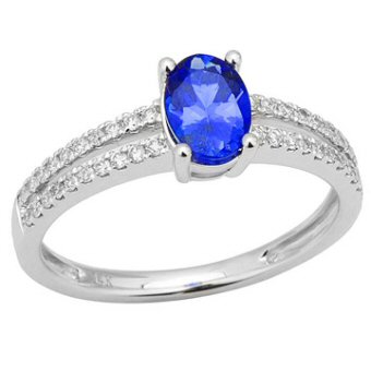 14k White Gold .20ctw Diamond .95ct Tanzanite Ring